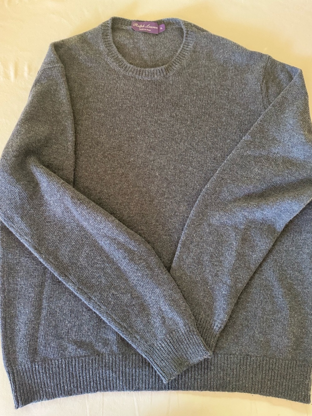 Ralph Lauren Purple Label Gray/Blue Cashmere Knit Crew Neck Pullover Sweater XL